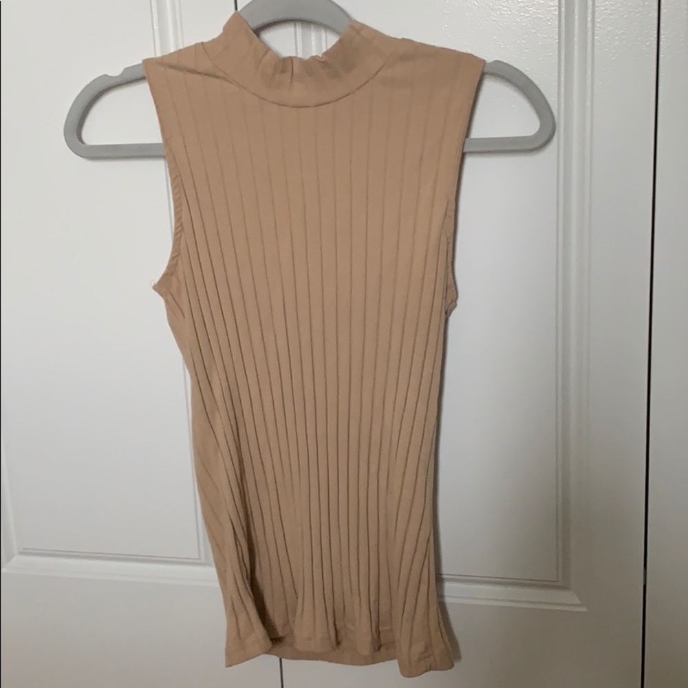 Tan Turtle Neck Ribbed Tank